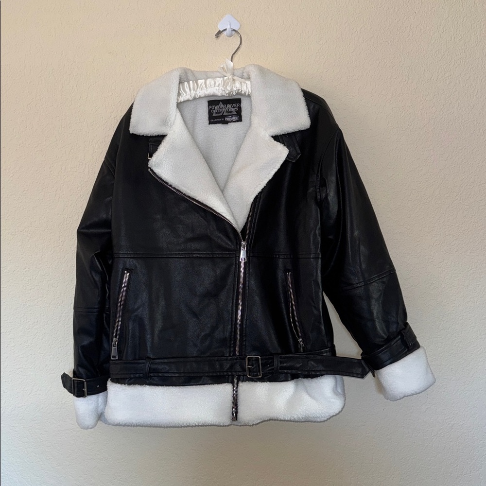Power River Black and White Leather Coat